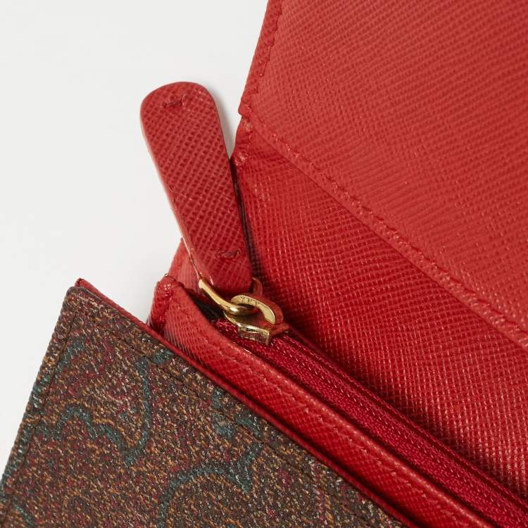 Pre Owned Etro Brown Paisley Print Coated Canvas Trifold Continental Wallet