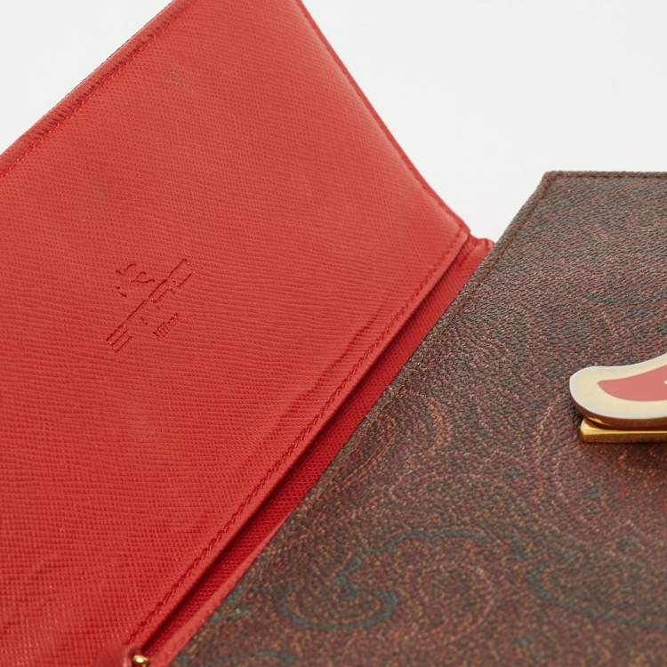 Pre Owned Etro Brown Paisley Print Coated Canvas Trifold Continental Wallet