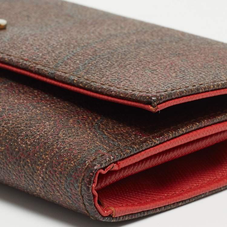 Pre Owned Etro Brown Paisley Print Coated Canvas Trifold Continental Wallet