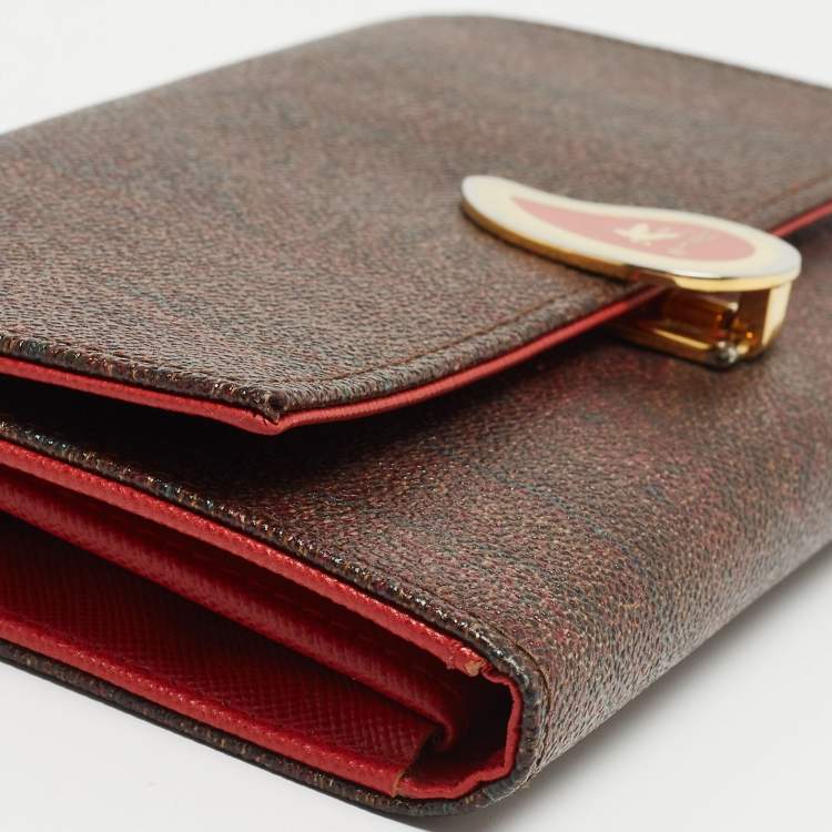 Pre Owned Etro Brown Paisley Print Coated Canvas Trifold Continental Wallet