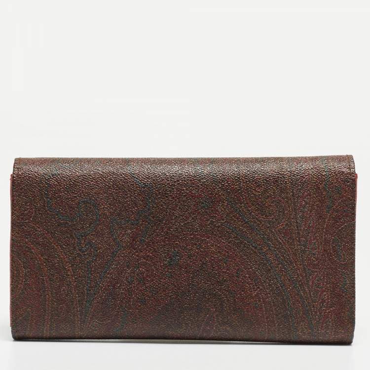 Pre Owned Etro Brown Paisley Print Coated Canvas Trifold Continental Wallet