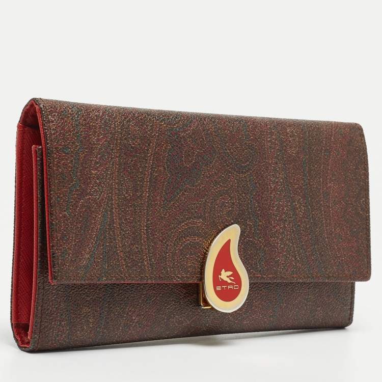 Pre Owned Etro Brown Paisley Print Coated Canvas Trifold Continental Wallet