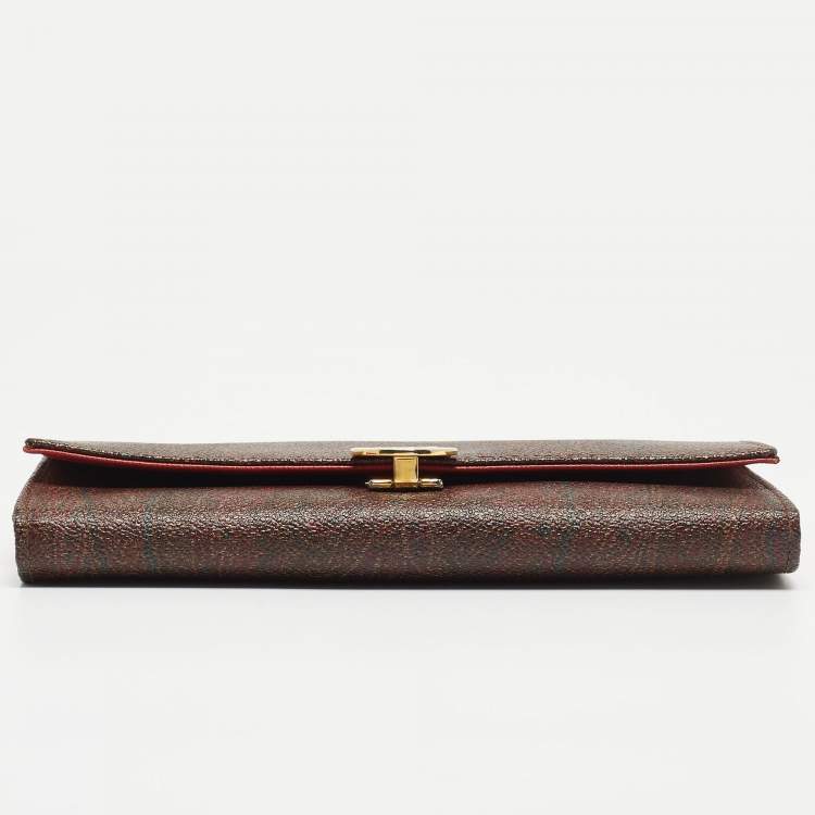 Pre Owned Etro Brown Paisley Print Coated Canvas Trifold Continental Wallet