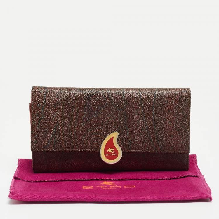 Pre Owned Etro Brown Paisley Print Coated Canvas Trifold Continental Wallet