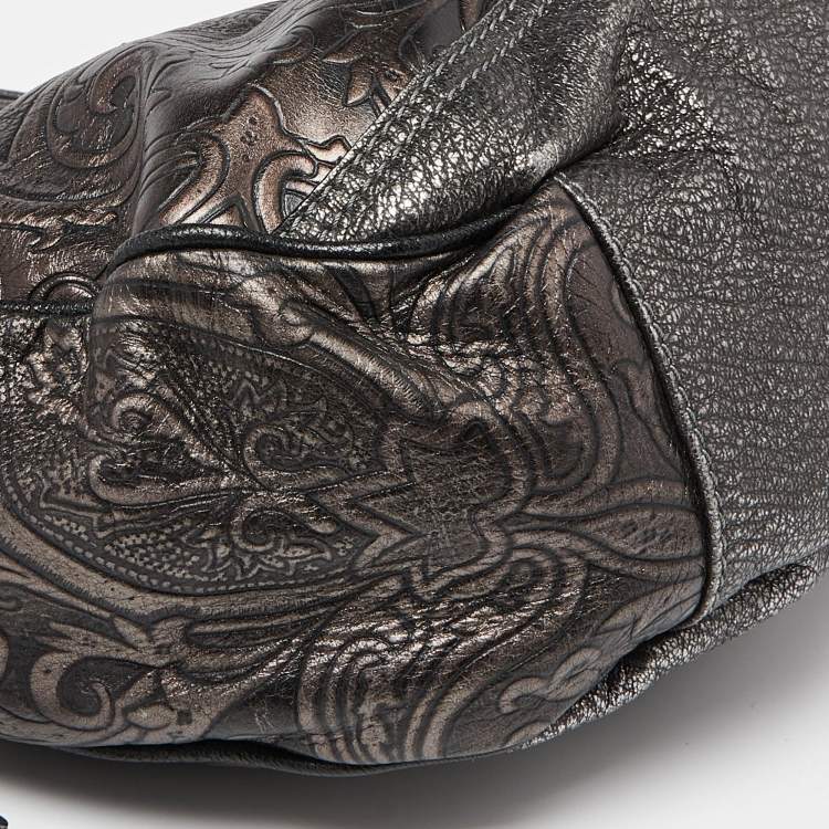 Pre Owned Etro Metallic Paisley Embossed Leather Drawstring Hobo