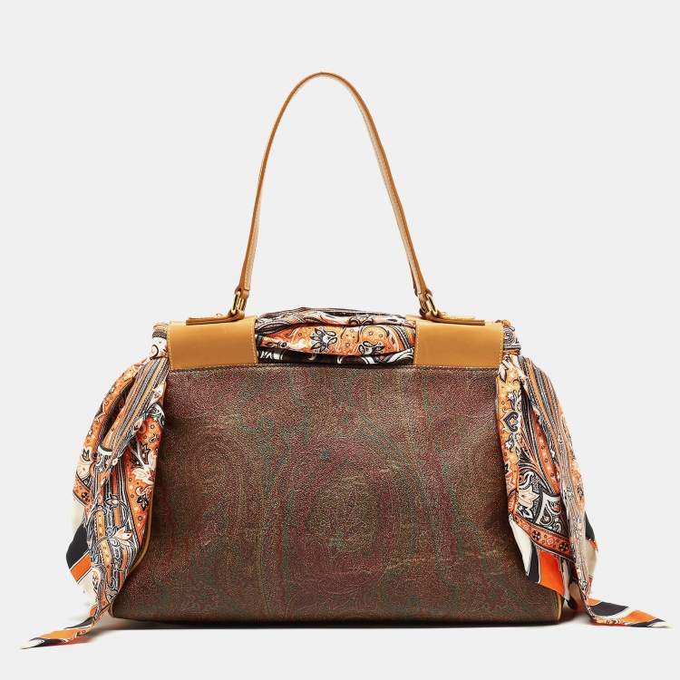 Etro Tan/Brown Paisley Printed Coated Canvas Shopper Tote Etro