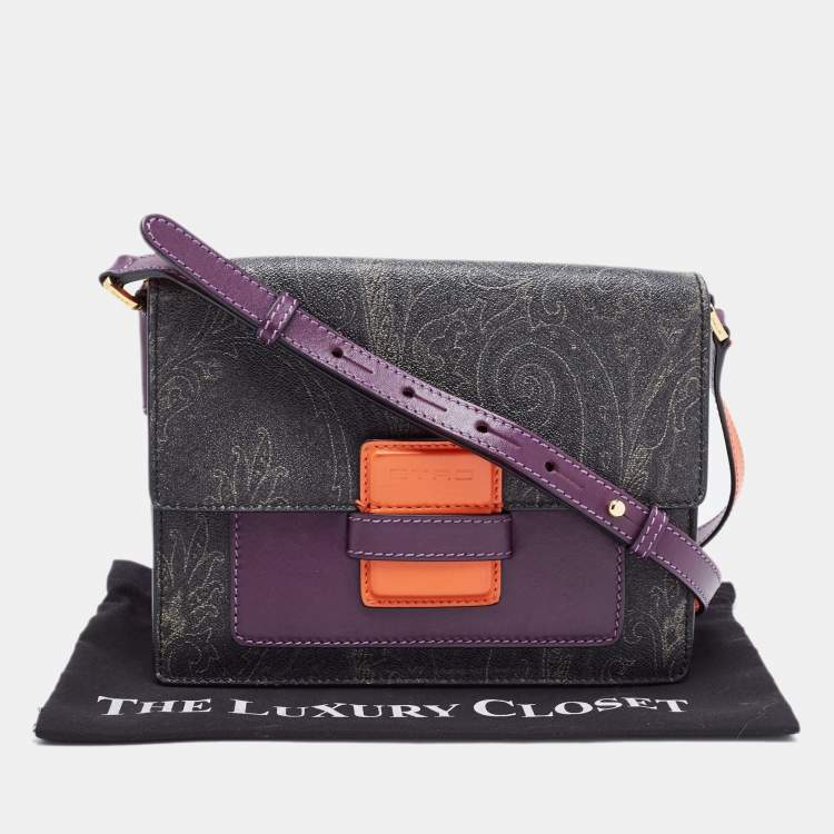 Pre Owned Etro Multicolor Paisley Coated Canvas and Leather Flap Crossbody Bag
