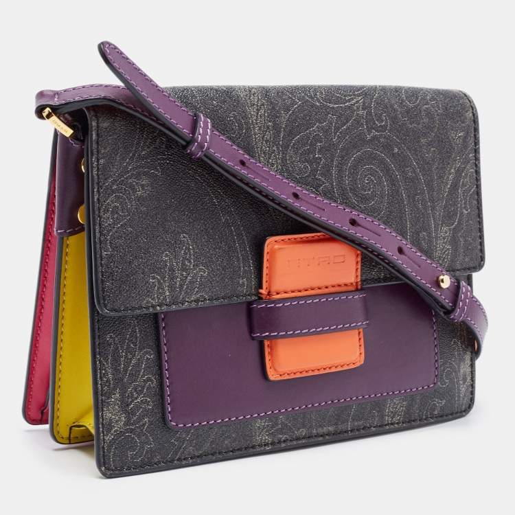 Pre Owned Etro Multicolor Paisley Coated Canvas and Leather Flap Crossbody Bag