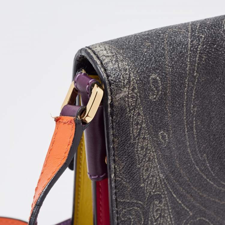 Pre Owned Etro Multicolor Paisley Coated Canvas and Leather Flap Crossbody Bag