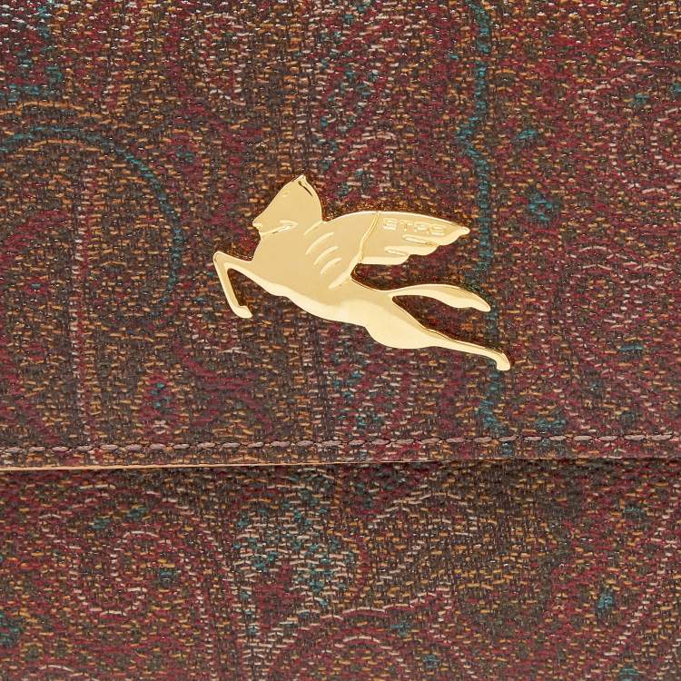 Pre Owned Etro Brown Paisley Print Coated Canvas Trifold Continental Wallet