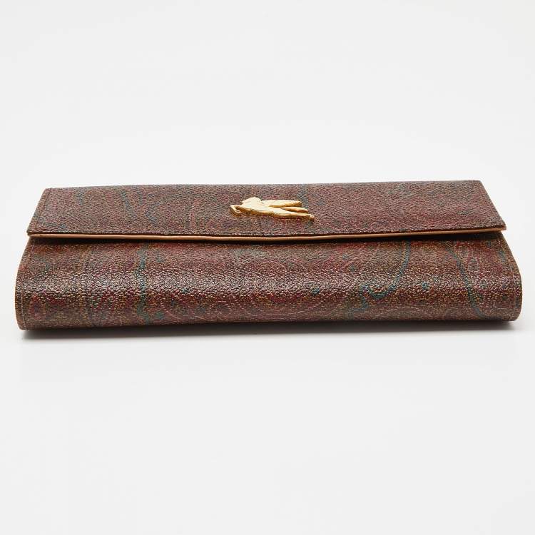 Pre Owned Etro Brown Paisley Print Coated Canvas Trifold Continental Wallet