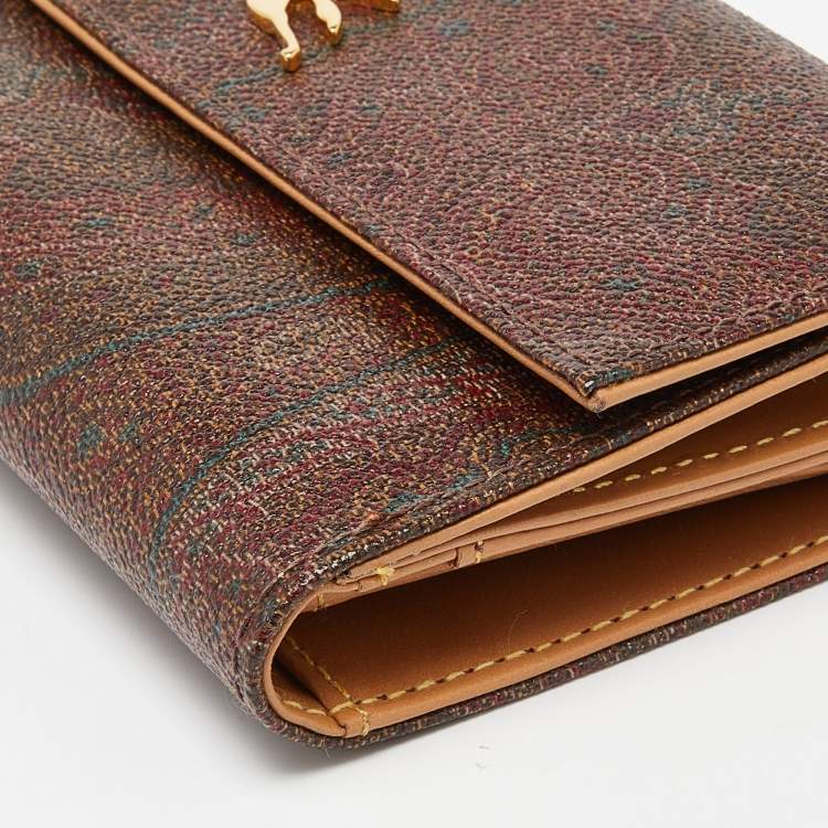 Pre Owned Etro Brown Paisley Print Coated Canvas Trifold Continental Wallet