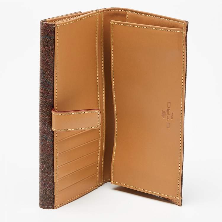 Pre Owned Etro Brown Paisley Print Coated Canvas Trifold Continental Wallet