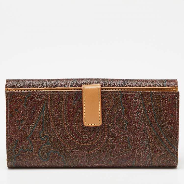 Pre Owned Etro Brown Paisley Print Coated Canvas Trifold Continental Wallet