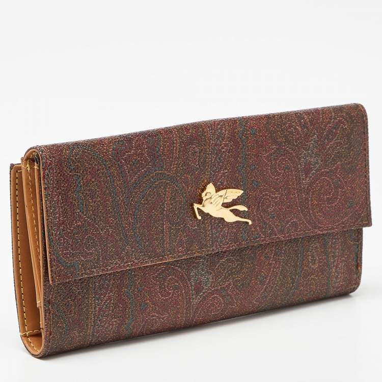Pre Owned Etro Brown Paisley Print Coated Canvas Trifold Continental Wallet