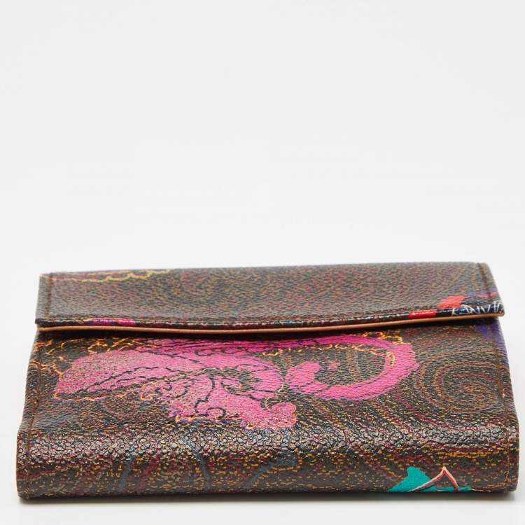Pre Owned Etro Multicolor Paisley Printed Coated Canvas Compact Wallet