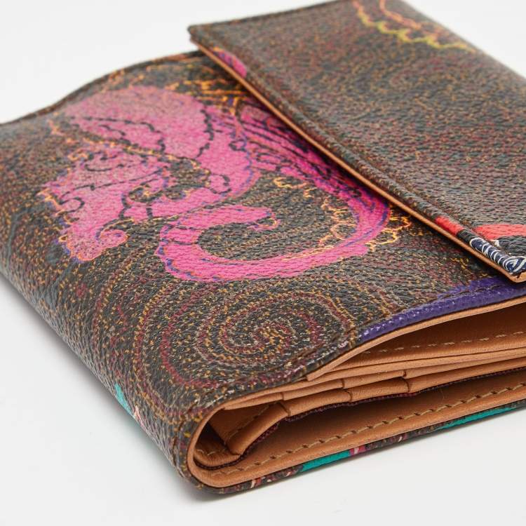 Pre Owned Etro Multicolor Paisley Printed Coated Canvas Compact Wallet