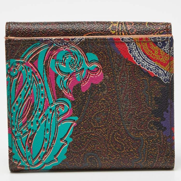 Pre Owned Etro Multicolor Paisley Printed Coated Canvas Compact Wallet