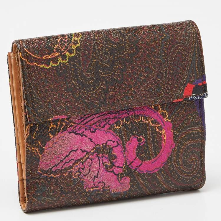 Pre Owned Etro Multicolor Paisley Printed Coated Canvas Compact Wallet