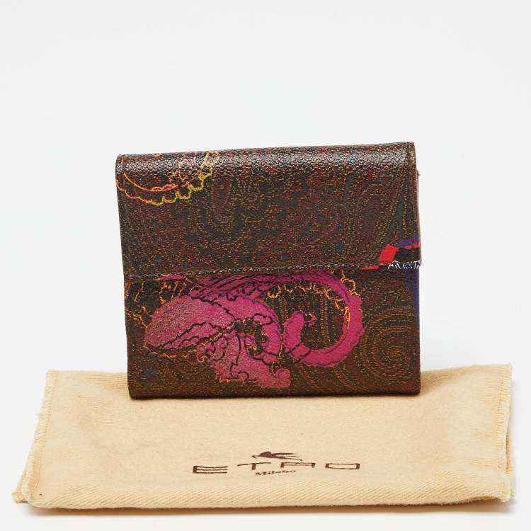 Pre Owned Etro Multicolor Paisley Printed Coated Canvas Compact Wallet