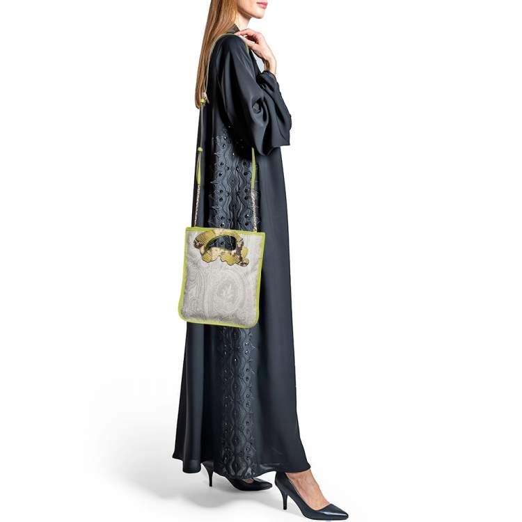Pre Owned Etro Green Paisley Print Coated Canvas, Python Embossed and Leather Slim Crossbody Bag