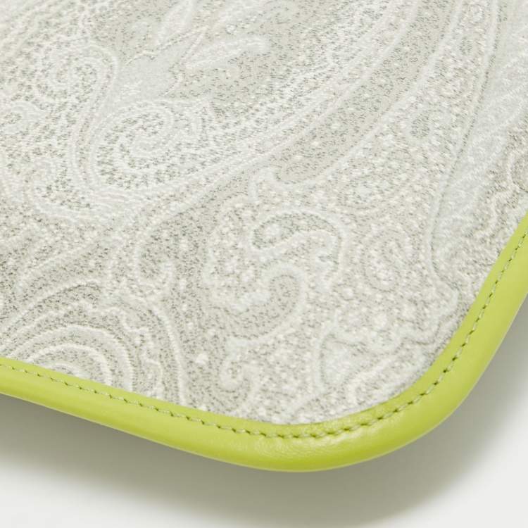 Pre Owned Etro Green Paisley Print Coated Canvas, Python Embossed and Leather Slim Crossbody Bag