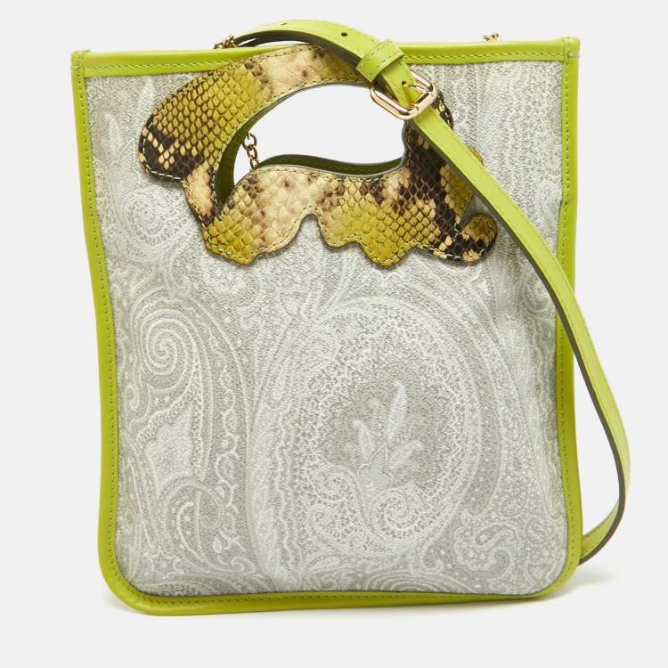 Etro Green Paisley Print Coated Canvas, Python Embossed and Leather ...