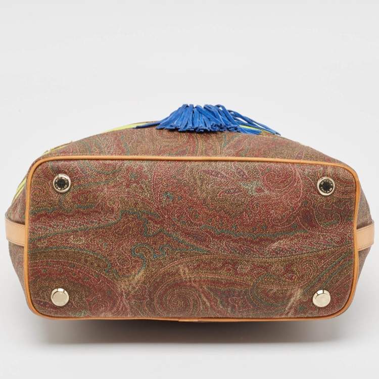 Pre Owned Etro Multicolor Paisley Print Coated Canvas and Leather Tassel Bucket Bag