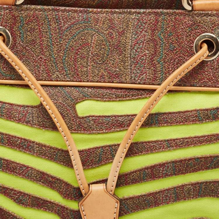 Pre Owned Etro Multicolor Paisley Print Coated Canvas and Leather Tassel Bucket Bag