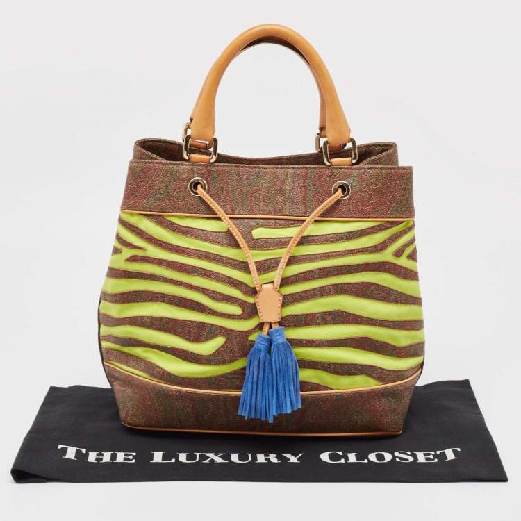 Pre Owned Etro Multicolor Paisley Print Coated Canvas and Leather Tassel Bucket Bag