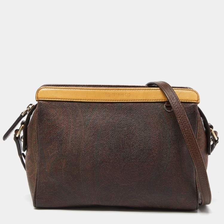 Pre Owned Etro Brown Paisley Print Coated Canvas and Leather Crossbody Bag