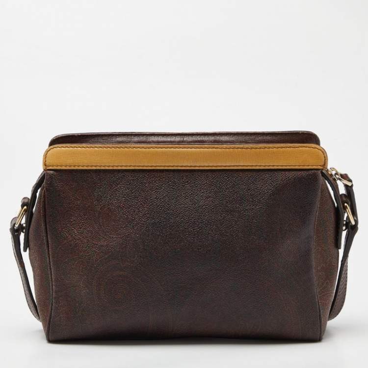 Pre Owned Etro Brown Paisley Print Coated Canvas and Leather Crossbody Bag