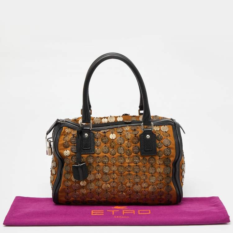 Pre Owned Etro Brown/Black Metal Metal Embellished Duffle Bag