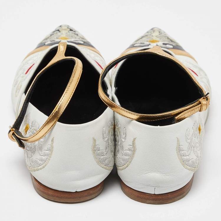 Pre Owned Etro Multicolor Embroidered Leather Ankle Strap Ballet Flats Size 39