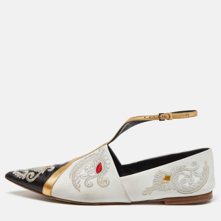 Pre Owned Etro Multicolor Embroidered Leather Ankle Strap Ballet Flats Size 39