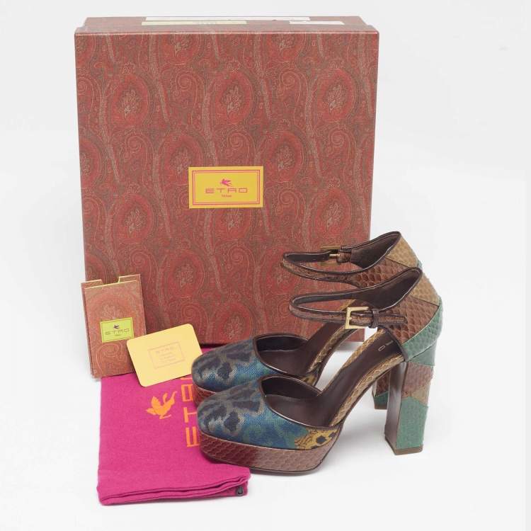 Pre Owned Etro Multicolor Python and Fabric Platform Pumps Size 35.5