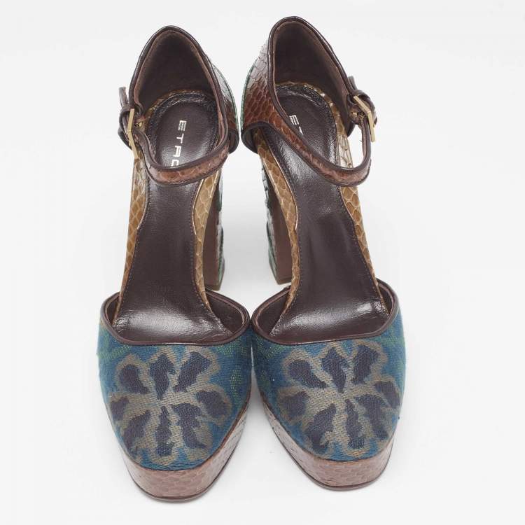 Pre Owned Etro Multicolor Python and Fabric Platform Pumps Size 35.5