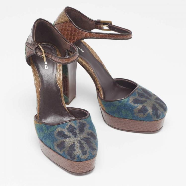 Pre Owned Etro Multicolor Python and Fabric Platform Pumps Size 35.5