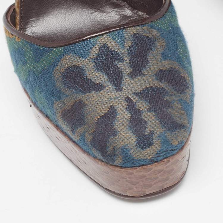 Pre Owned Etro Multicolor Python and Fabric Platform Pumps Size 35.5