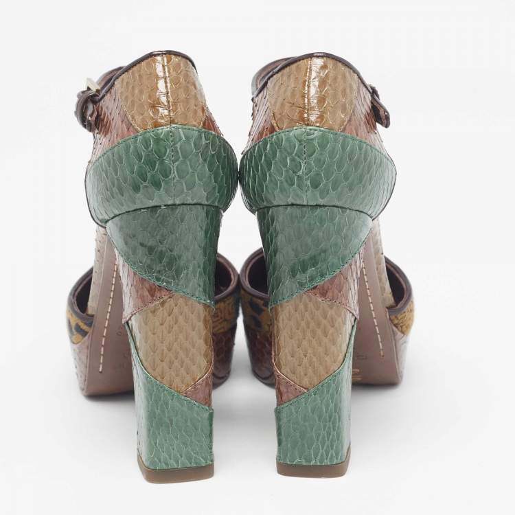 Pre Owned Etro Multicolor Python and Fabric Platform Pumps Size 35.5