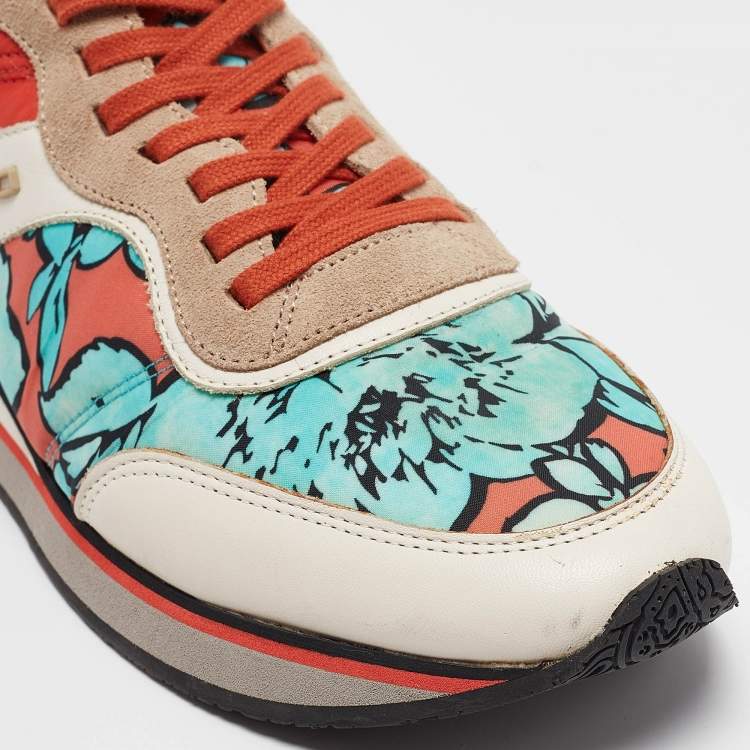 Pre Owned Etro Tricolor Printed Nylon and Leather Low Top Sneakers Size 40