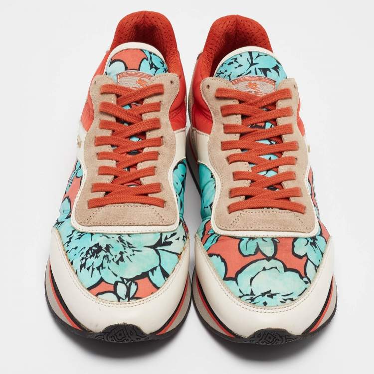 Pre Owned Etro Tricolor Printed Nylon and Leather Low Top Sneakers Size 40