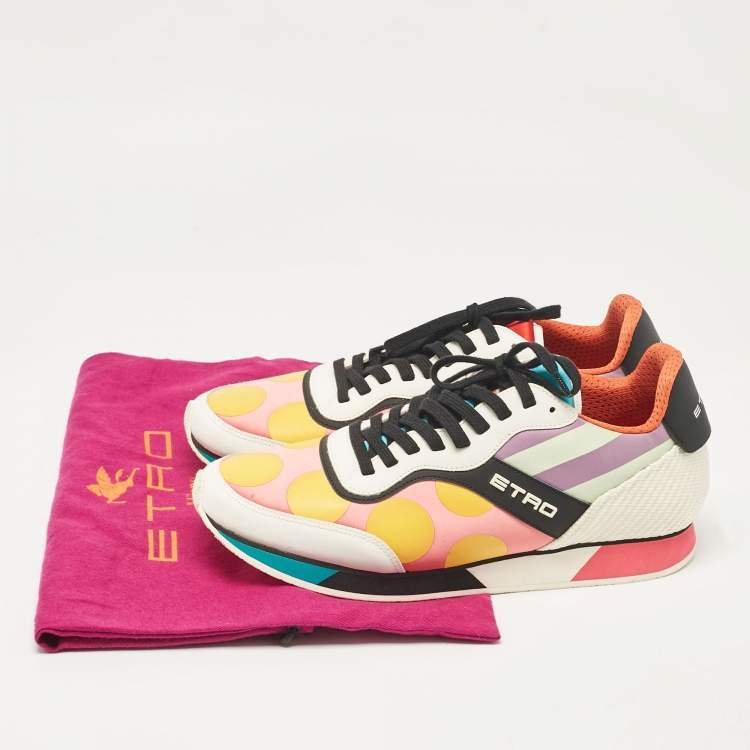 Pre Owned Etro Multicolor Leather and Satin Lace Up Sneakers Size 41