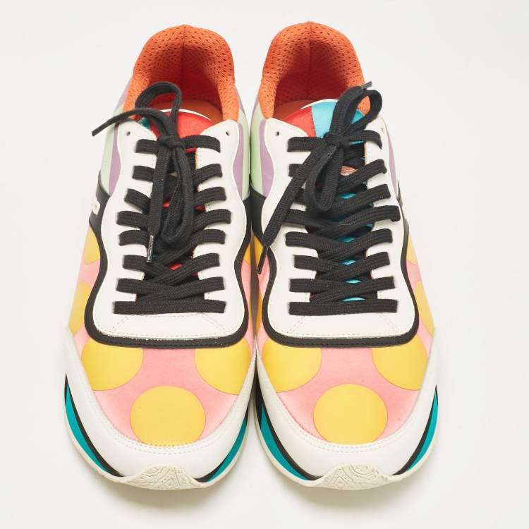 Pre Owned Etro Multicolor Leather and Satin Lace Up Sneakers Size 41