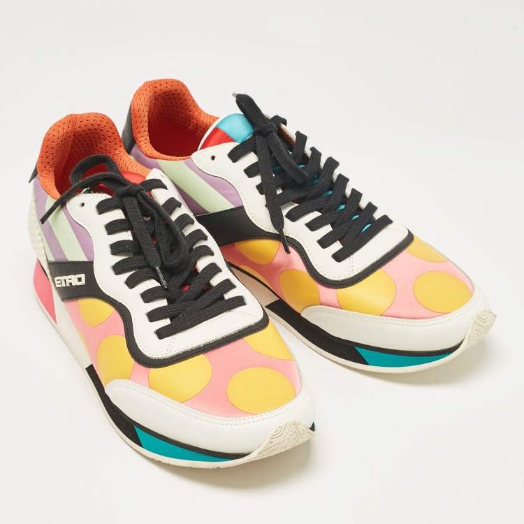 Pre Owned Etro Multicolor Leather and Satin Lace Up Sneakers Size 41