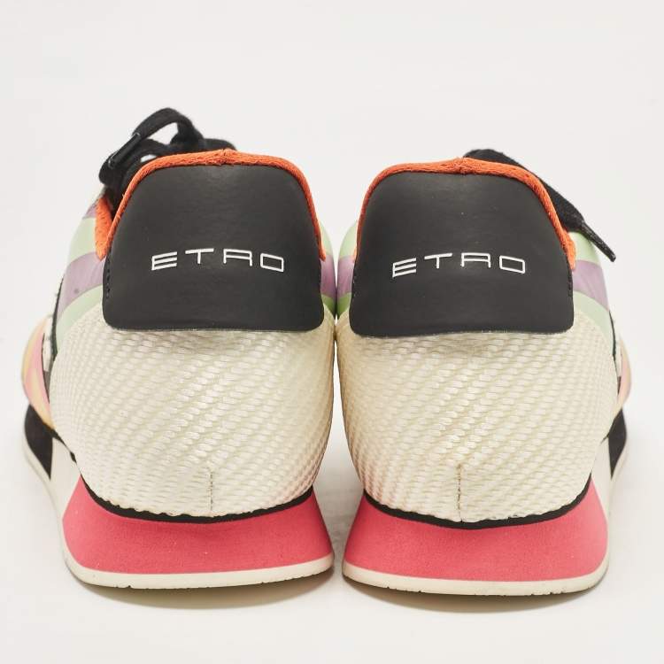 Pre Owned Etro Multicolor Leather and Satin Lace Up Sneakers Size 41
