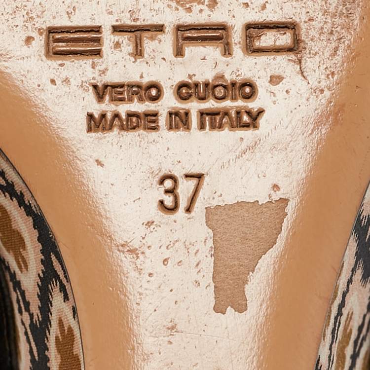 Pre Owned Etro Beige/Black Fabric and Leather Wedge Ankle Wrap Sandals Size 37