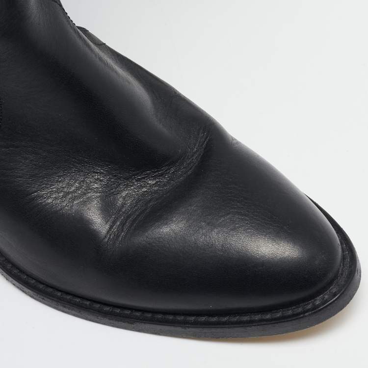 Pre Owned Etro Black Leather Western Carving Cowboy Knee Length Boots Size 40