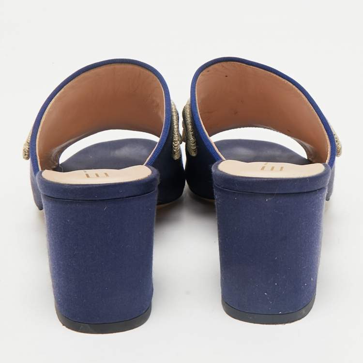 Pre Owned Etro Navy Blue Satin Slide Sandals Size 40