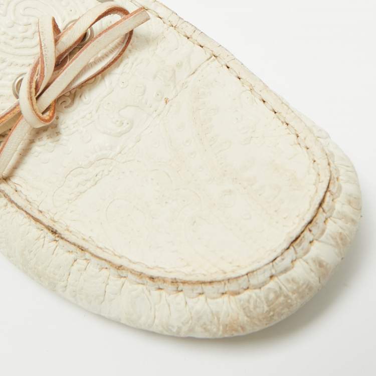 Pre Owned Etro White Leather Slip On Loafers Size 38.5